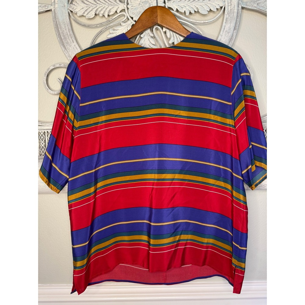 Vtg 90's Valerie Stevens Pure Silk Striped Short Sleeve Blouse Size 10 EUC